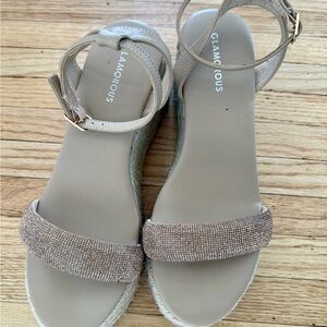 ASOS Women's Tan Wedge Sandals With Gold Sparkle Toe Straps